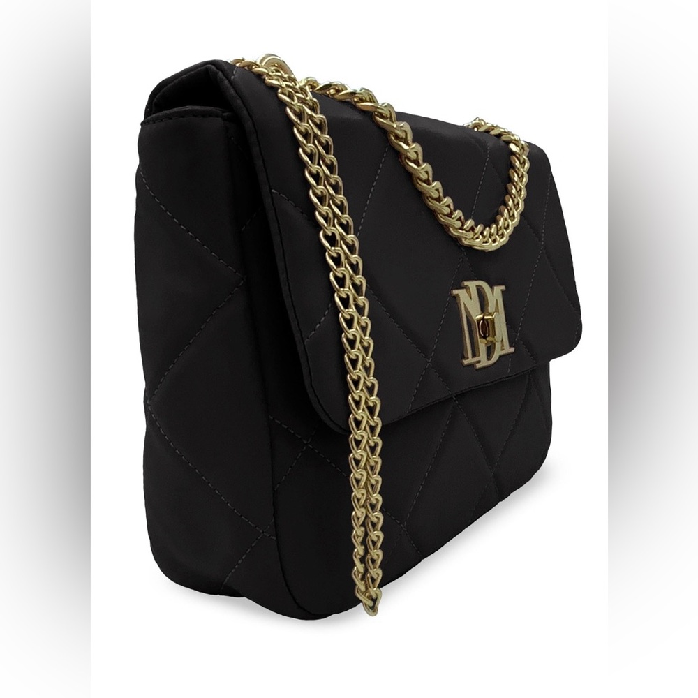 Badgley Mischka Large Black Quilted Crossbody with Top Handle